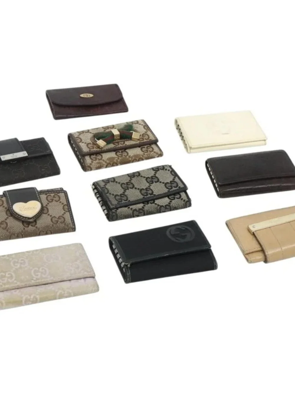 GUCCI GG Canvas Key Case Leather 10 Set Beige Black white Auth